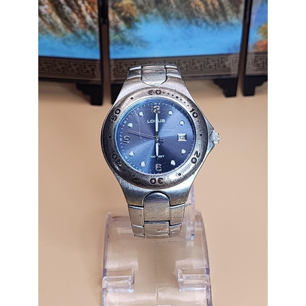 LORUS Men's Gray Watch Blue Dial 100ft Date Calendar New Battery FREE SHIPPPING!